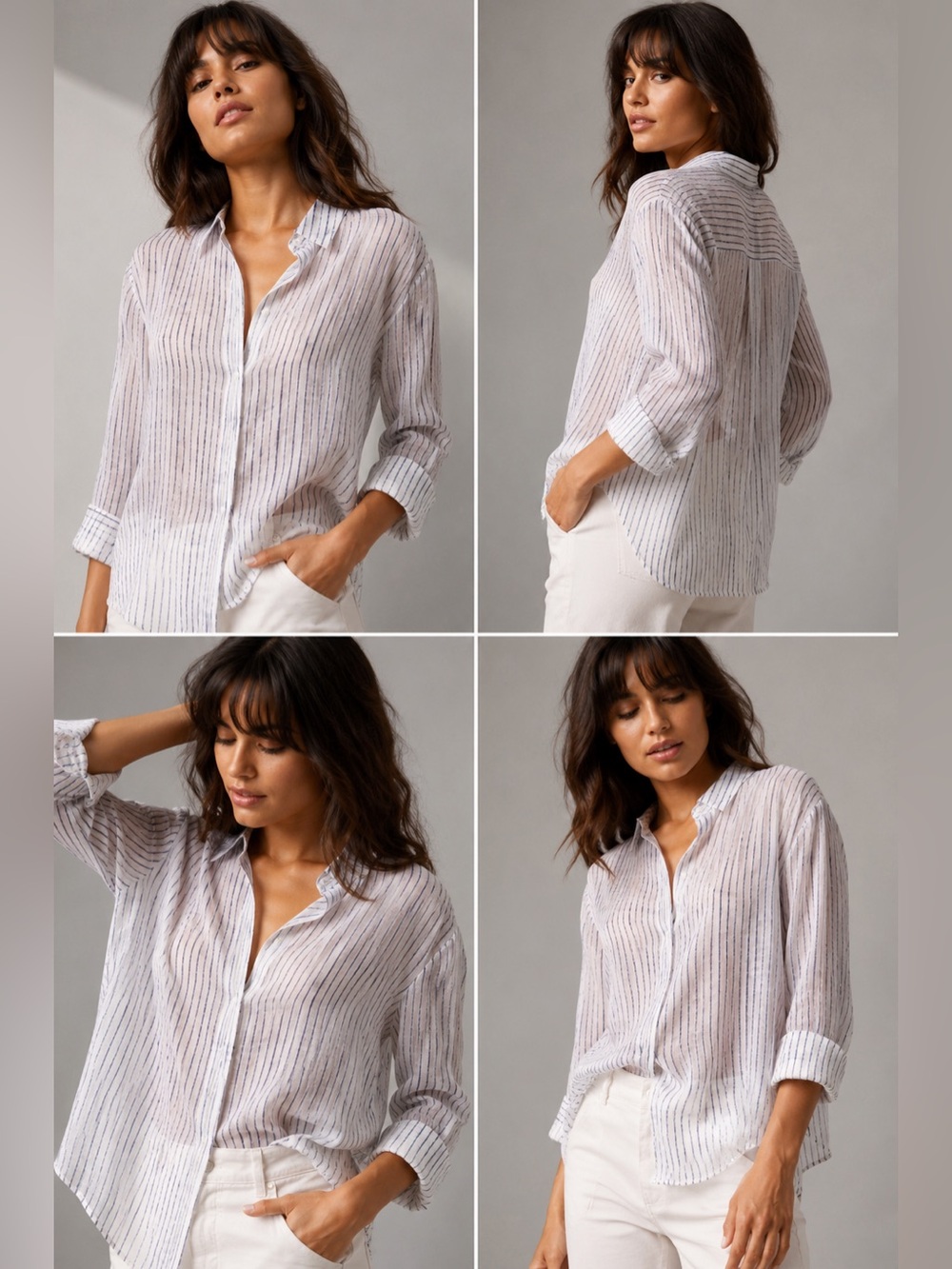 Vince White Blouse with Navy Pinstripes - Picture 1 of 5